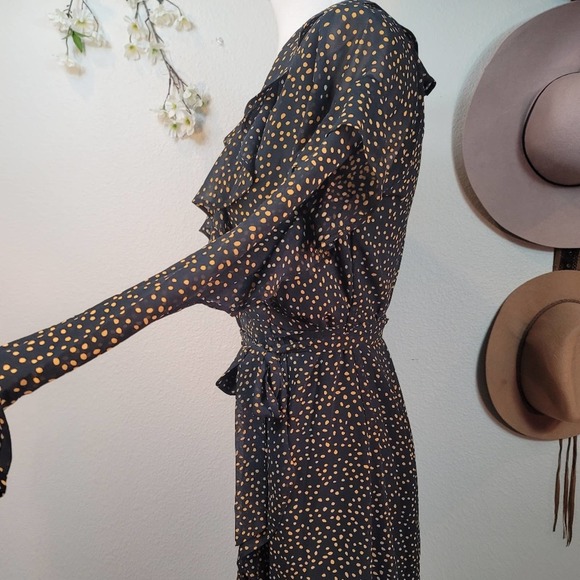 LUCY PARIS POLKA DOT WRAP RUFFLE MINI DRESS LONG SLEEVE WOMEN'S SIZE SMA… - Picture 6 of 12